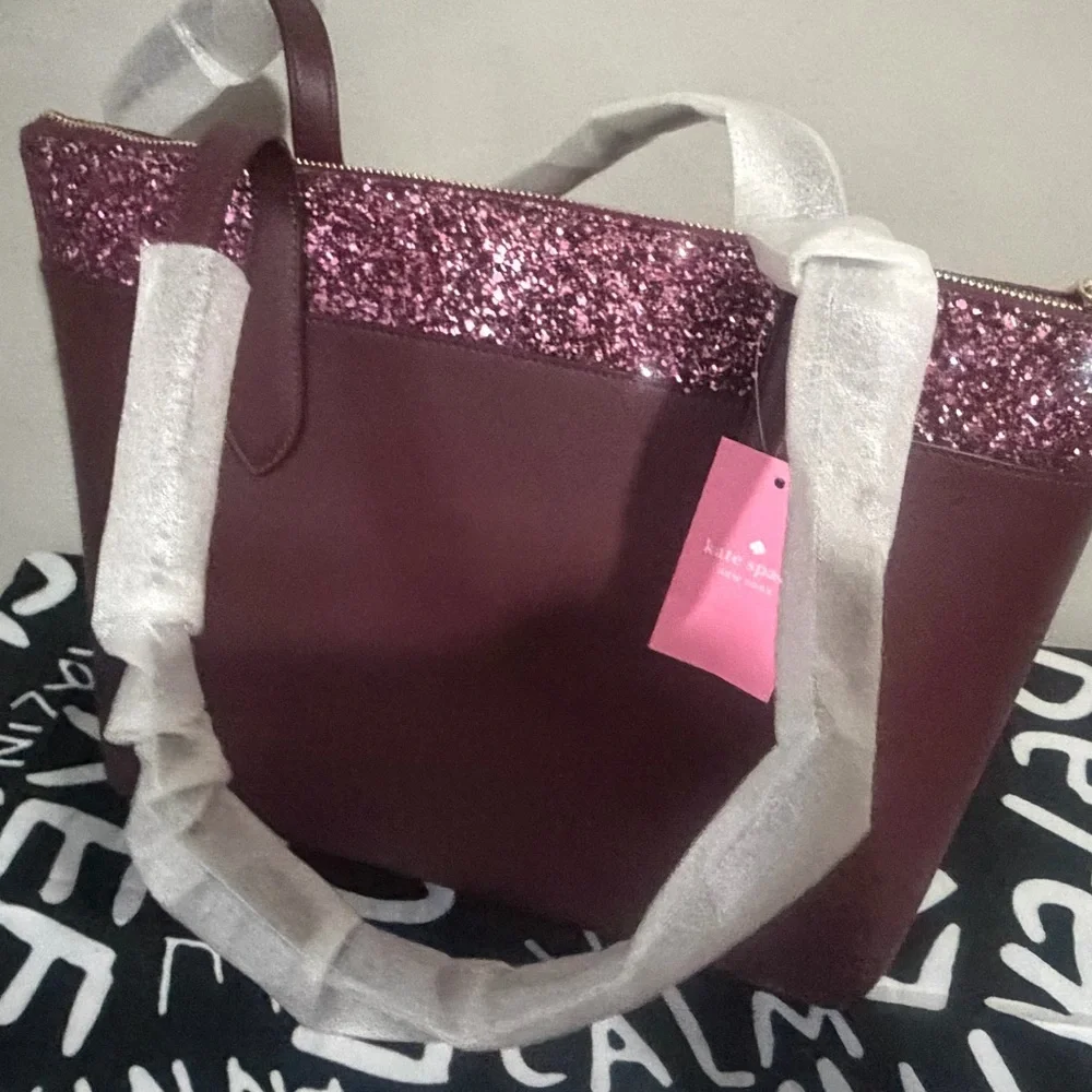 kate spade New York Sparkle Trim Tote Bag in Burgundy